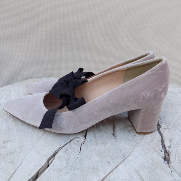 Crew Shoes Jcrew Pink Velvet Bow Shoesavery Heels With Bow
